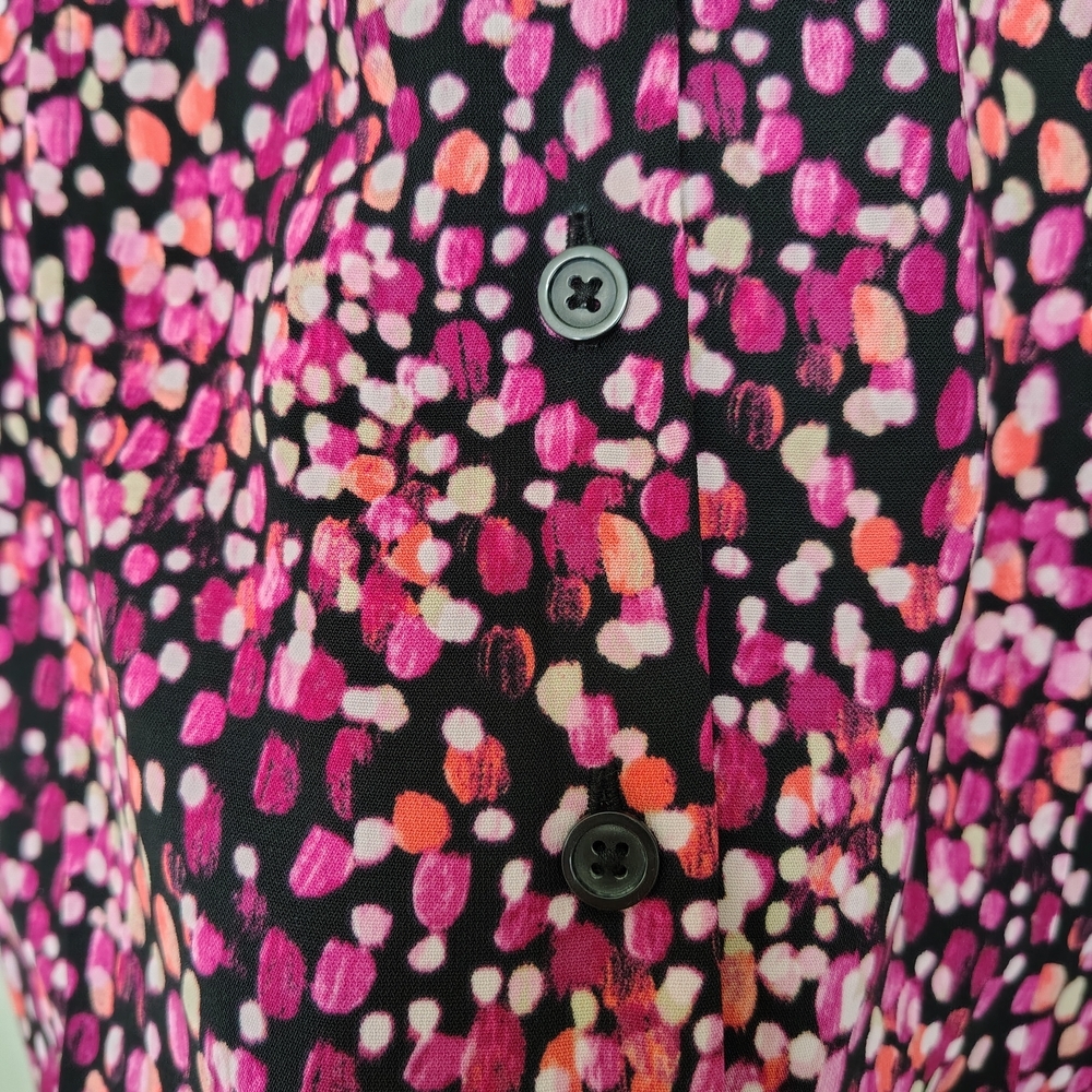 Dana Buchman Black Pink Polka Dot Button Front Career Blouse Women's Sz M Oversz - Picture 14 of 14